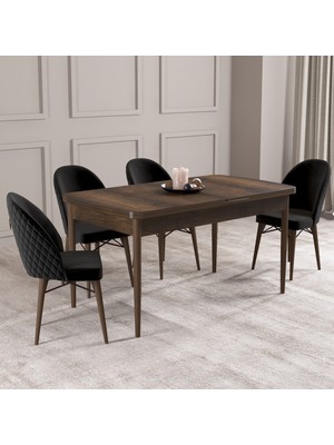 Hoopsii Arya Barok Desen 80X132 Mdf Açılabilir Mutfak Masası Takımı 4 Adet Sandalye