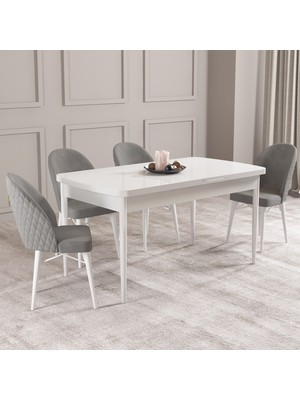 Hoopsii Arya Beyaz 80X132 Mdf Açılabilir Mutfak Masası Takımı 4 Adet Sandalye