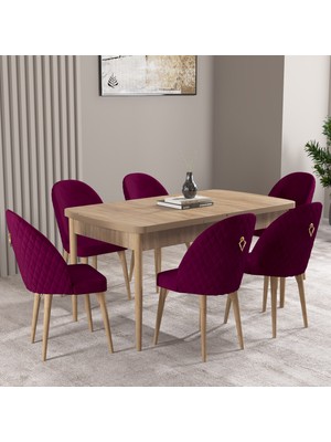 Hoopsii Arya Meşe Desen 80X132 Mdf Açılabilir Mutfak Masası Takımı 6 Adet Sandalye