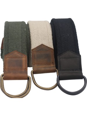 Anatolia Craft Derili Erkek Kadın Kız Genç Için D Tokalı Siyah Antik Halkalı Dokuma Yeşil Bejkrem Siyah Taktik Spor Kanvas Kot Bez Kemer