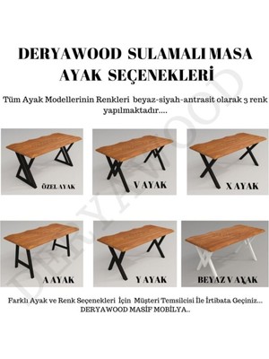 Deryawood Masif Ahşap Laurus Sulamalı Mutfak Masası Beyaz Ayak  70*160*76CM