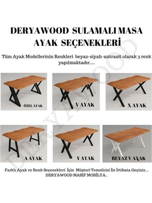 Deryawood Masif Ahşap Laurus Sulamalı Mutfak Masası Beyaz Ayak 70*180*76CM