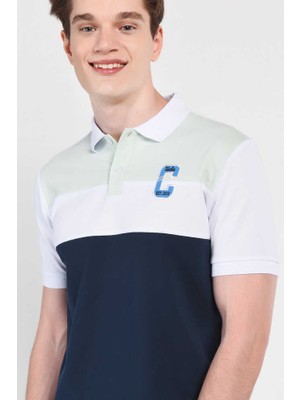 Ucla Claremont Mavi Polo Yaka Nakışlı Erkek Tshirt