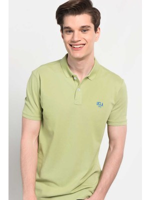 Ucla LAKES Açık Yeşil Polo Yaka Nakışlı Standard Fit Erkek Tshirt