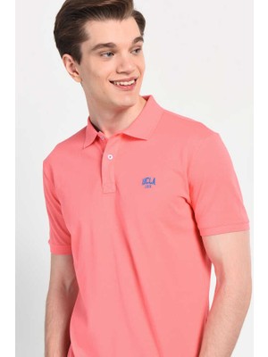 Ucla Lakes Pembe Polo Yaka Nakışlı Erkek Tshirt
