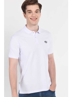 Ucla Lakes Beyaz Polo Yaka Nakışlı Erkek Tshirt