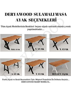 Deryawood Masif Ahşap Laurus Sulamalı Yemek Masası Beyaz Ayak 85*240*76CM