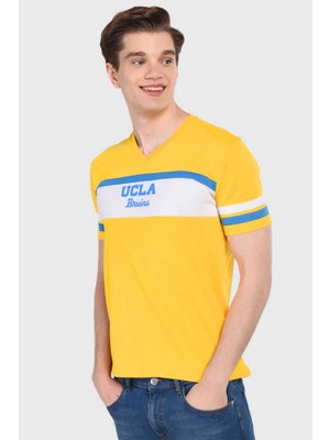 Ucla Dustın Sarı V  Yaka Baskılı Erkek Tshirt