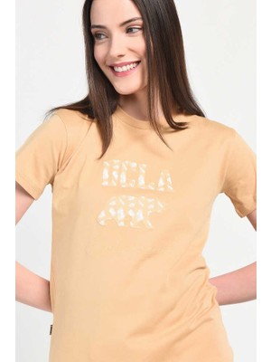 Ucla Allıson Kahve Bisiklet Yaka Baskılı Kadın Tshirt