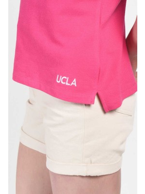 Ucla Melrose Pembe Polo Yaka Nakışlı Kadın Tshirt