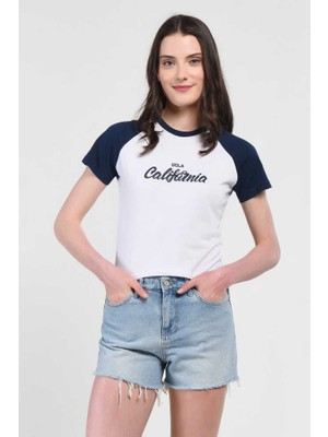 Ucla Carolına Lacivert Bisiklet Yaka Baskılı Kadın Tshirt