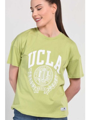 Ucla Avalon Yeşil Bisiklet Yaka Baskılı Kadın Tshirt