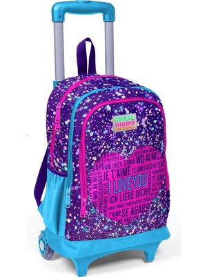 Coral High Işıklı Tekerlekli I Love You Çekçek Okul ve Seyahat Çantası Kız Çocuk Mor Mavi Pembe