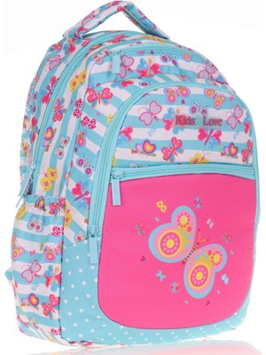 Kaukko Kids&love Ilkokul Kız Çocuk Okul Sırt Çantası - Turkuaz Pembe Kelebek