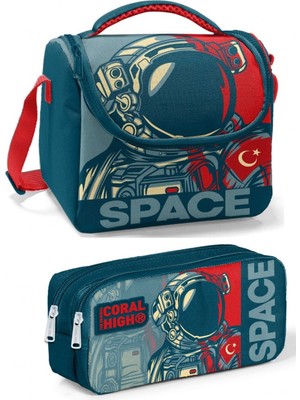 Coral High Lacivert Kırmızı Astronot Erkek Çocuk Beslenme Çantası Seti