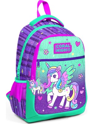 Coral High Mor Yeşil Unicorn Kız Çocuk Sırt Çantası - Su Geçirmeyen Üç Bölmeli Tasarım 31x42x15 cm