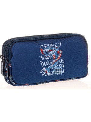 Kaukko Kids&love Üç Bölmeli Erkek Çocuk Kalem Çantası - Lacivert Köpek Balığı Kalemlik