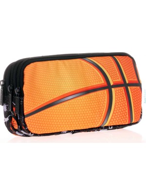 Kaukko Kids&love Üç Bölmeli Erkek Çocuk Kalem Çantası - Siyah Turuncu Basketbol Kalemlik