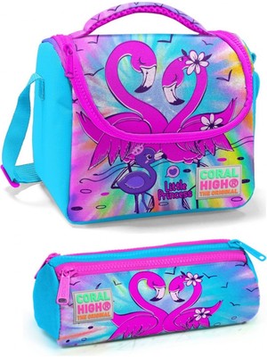 Coral High Pembe Mavi Flamingo Kız Çocuk Beslenme Çantası Seti