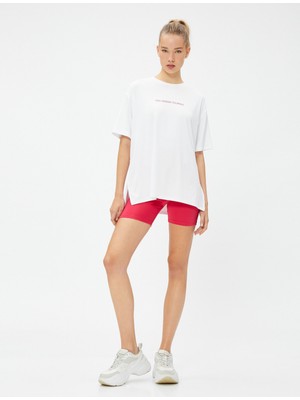 Koton Oversize Spor Tişört Slogan Baskılı Kısa Kollu