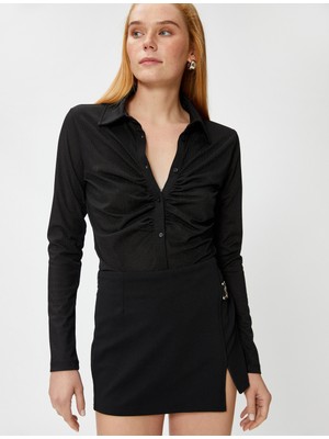 Koton Drapeli Gömlek Uzun Kollu Slim Fit