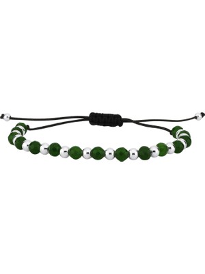 Altın Sepeti Gümüş Toplu Yeşil Taşlı Ipli Bileklik
