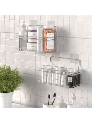 Tekno-tel Yapışkanlı 2 Adet Banyo & Mutfak Rafı Krom ST320