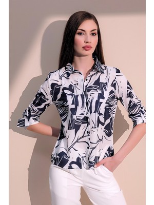 New Laviva Kadın Modern Tarz Klasik Yaka Uzun Kol Regular Kesim Gömlek
