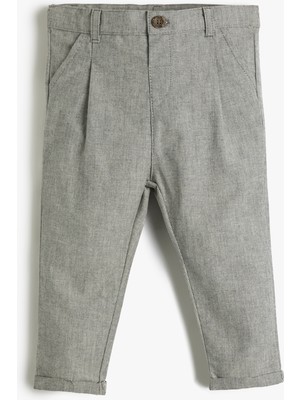 Koton Kumaş Pantolon Cepli Kıvrık Paça Cepli Düğmeli Beli Ayarlanabilir Lastikli