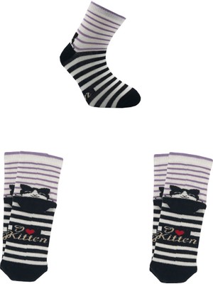 Belyy Socks 3 Lü Paket Kedi Desenler Sevimli Kız Çocuk Çorabı