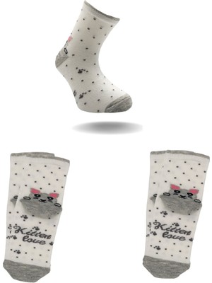 Belyy Socks 3 Lü Paket Kedi Desenler Sevimli Kız Çocuk Çorabı