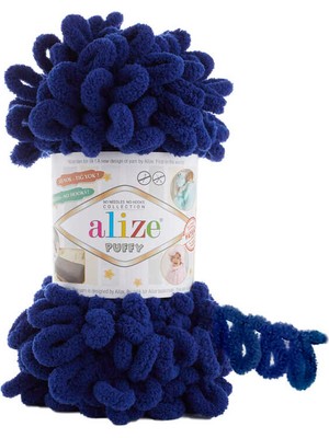 Alize Puffy Mikropolyester İplik Battaniye Patik Bere Yapımı İçin 100 gr Koyu Mavi