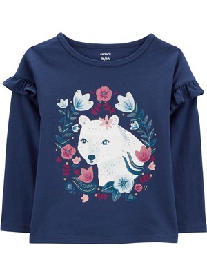 Carter's Küçük Kız Çocuk Uzun Kollu Tshirt Lacivert