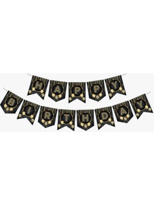 Kidspartim Siyah Gold Happy Bırthday Banner