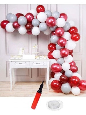 Kidspartim Doğum Günü Beyaz Fuşya Gri Balon Zinciri 63 Parça
