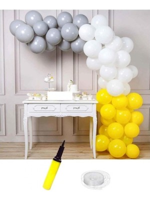 Kidspartim Doğum Günü Beyaz Sarı Gri Balon Zinciri 63 Parça