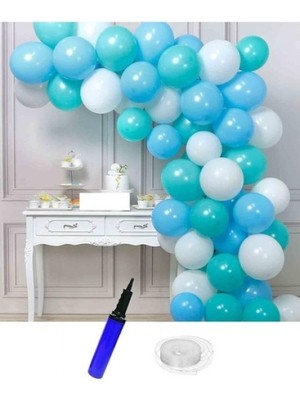 Kidspartim Doğum Günü Beyaz Mavi Yeşil Balon Zinciri 63 Parça