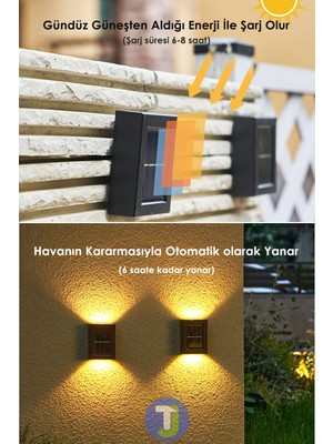 Technojet Çift Taraflı Modern Solar Güneş Enerji Bahçe Aydınlatma Aplik Sarı Işık LED Lamba (4 Adet)