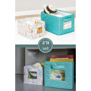 Onikiden Baby 2’li Pencereli Düzenleyici Kutu, Çok Amaçlı Bebek Bakım Organizer Kutu 2’li Set Mavi