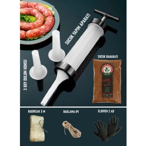 Bulvar Baharat Geleneksel Sucuk Yapım Seti (Sucuk Yapım Aparatı +380 gr Sucuk Baharatı+5m Dana Bağırsağı+Bağlama Ipi+Eldiven)
