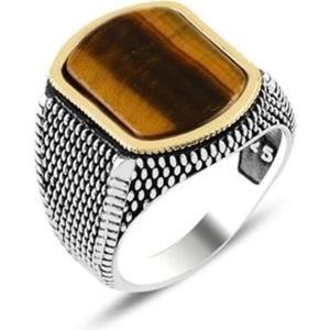 Argento Silver Kaplan Gözü Taşlı 925 Ayar Gümüş Erkek Yüzük