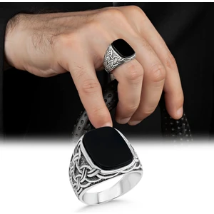 Argento Silver 925 Ayar Gümüş Erkek Yüzük Oniks Taş