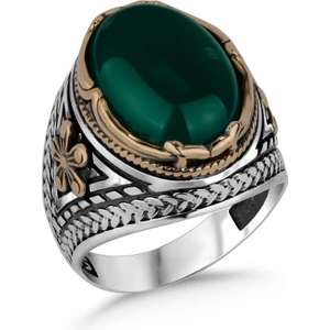 Argento Silver Yeşil Akik Taşlı 925 Ayar Gümüş Erkek Yüzük