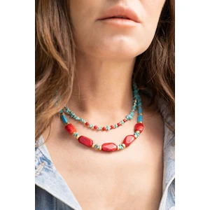 Alnis Atelier Alnis Ateliler Turkuaz ve Mercan Doğal Taş Kadın Kolye 2li Kombin