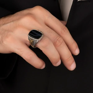 Argento Silver Akrep Motifli Siyah Akik Taşlı 925 Ayar Gümüş Yüzük