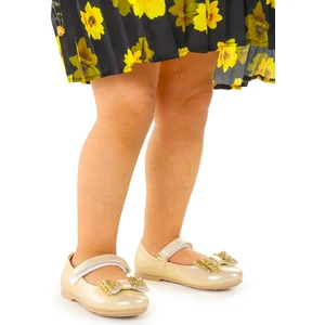 Kiko Kids Cırtlı Fiyonklu Kız Çocuk Babet Ayakkabı Ege 200 Vakko Altın