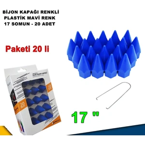 Sivri Mermi Tip Bijon Kapağı Plastik Mavi Renk 17 mm Bijon Uyumlu 20 Adet - Caraks