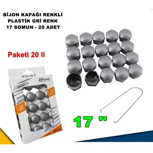 Renkli Bijon Kapağı Plastik Gri Renk Altıgen 17 mm Bijon Uyumlu 20 Adet - Caraks