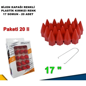 Sivri Mermi Tip Bijon Kapağı Plastik Kırmızı Renk 17 mm Bijon Uyumlu 20 Adet - Caraks