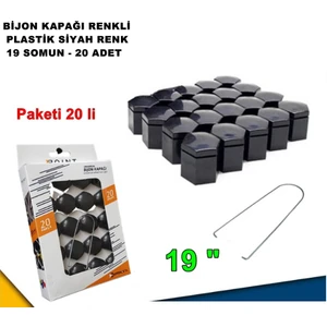Renkli Bijon Kapağı Plastik Siyah Renk Altıgen 19 mm Bijon Uyumlu 20 Adet - Caraks